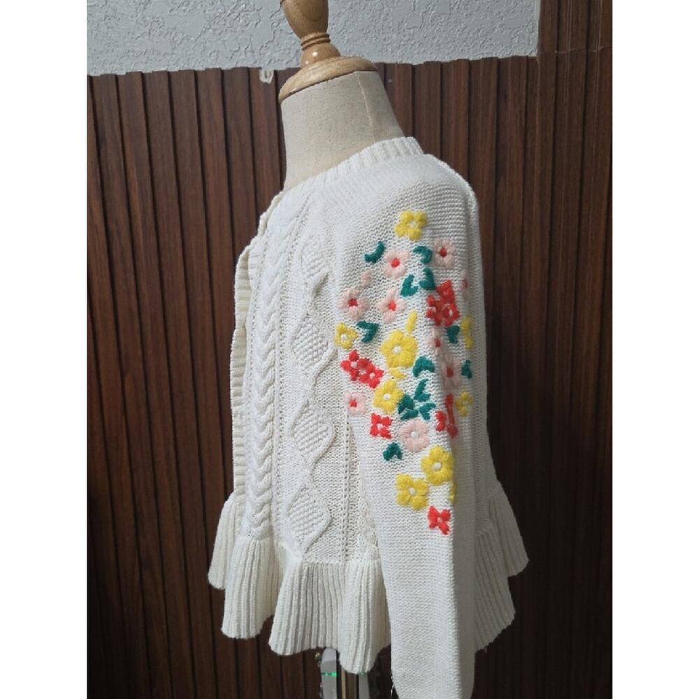 OshKosh B'gosh Cream Cable-Knit Cardigan with Floral Sleeves - Picture 2 of 4